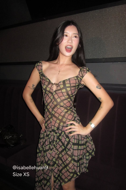 Plaid Puff Dress in Purple Tartan