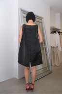 Vintage Jet Black Beaded Satin Pocket Dress