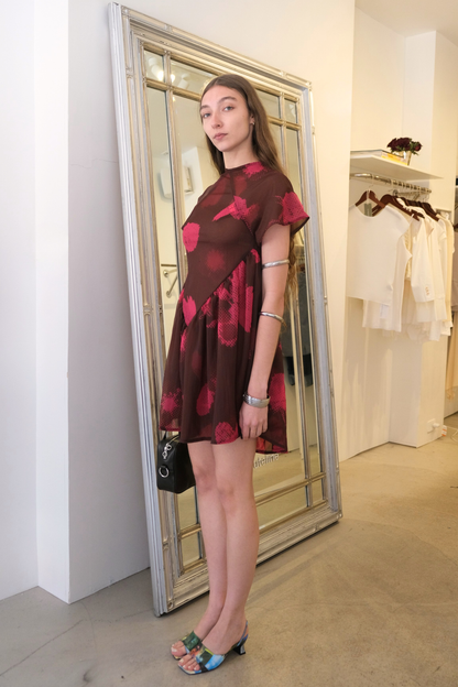 Loop Mesh Printed Bias Babydoll Dress