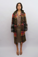 Brushed Wool Plaid and Charcoal Faux Fur Autumn Multi Coat