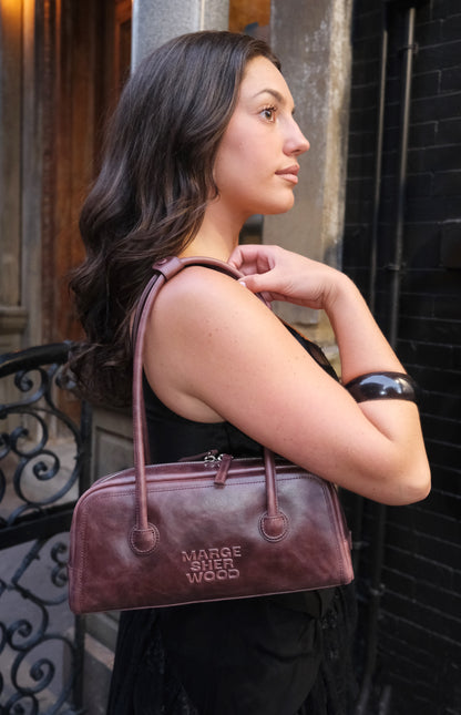 Soft Boston Baguette Bag in Wine Pull-Up