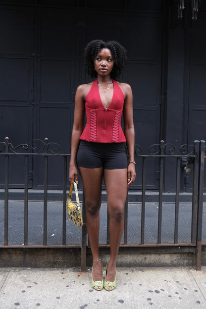 Julia Halterneck Corset Top Red