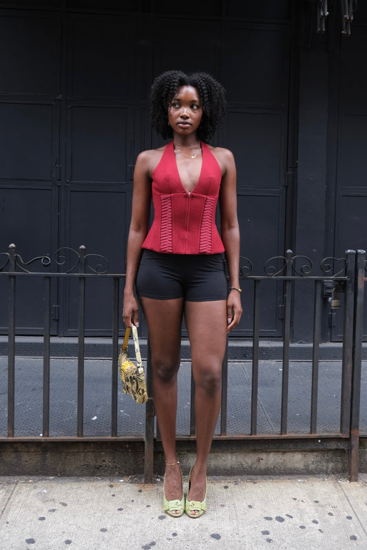 Julia Halterneck Corset Top Red