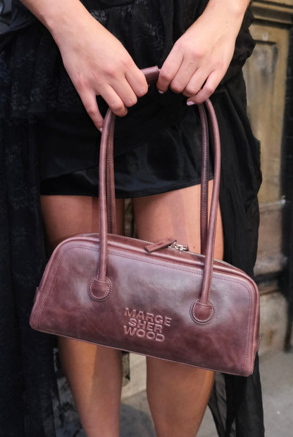 Soft Boston Baguette Bag in Wine Pull-Up