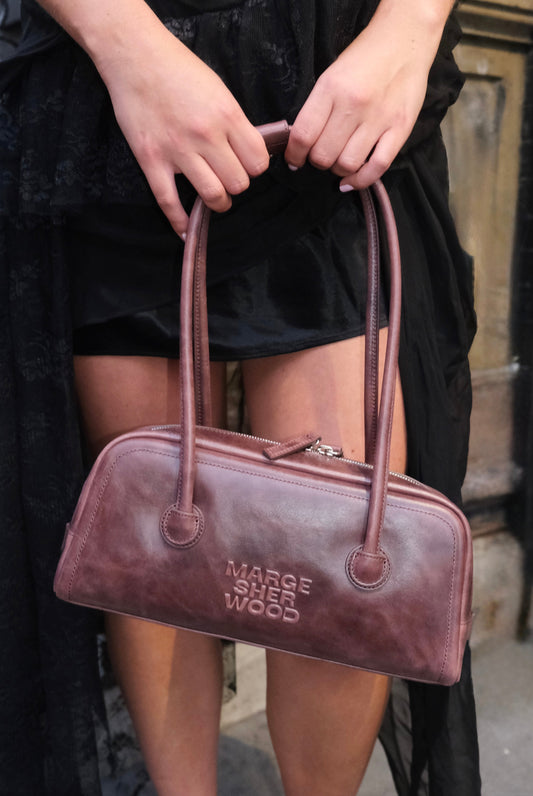 Soft Boston Baguette Bag in Wine Pull-Up