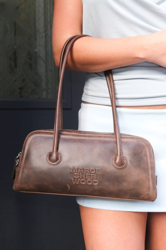 Soft Boston Baguette Bag in Washed Brown Pull-Up