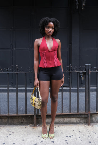 Julia Halterneck Corset Top Red