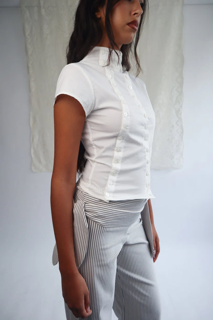 Short Sleeve High Neck Poet Shirt