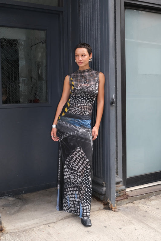 Mesh Maxi Dress Polka Dot Zip