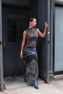 Mesh Polka Dot Zip Maxi Dress