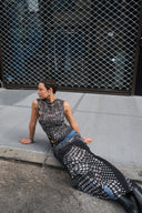 Mesh Polka Dot Zip Maxi Dress