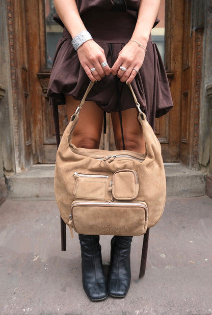 City Hobo NS Bag in Cappuccino Suede