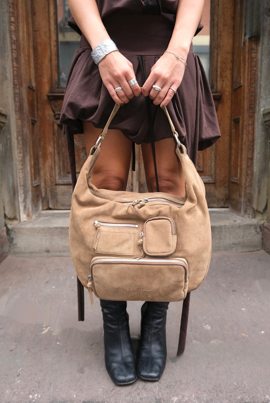 City Hobo NS Bag in Cappuccino Suede