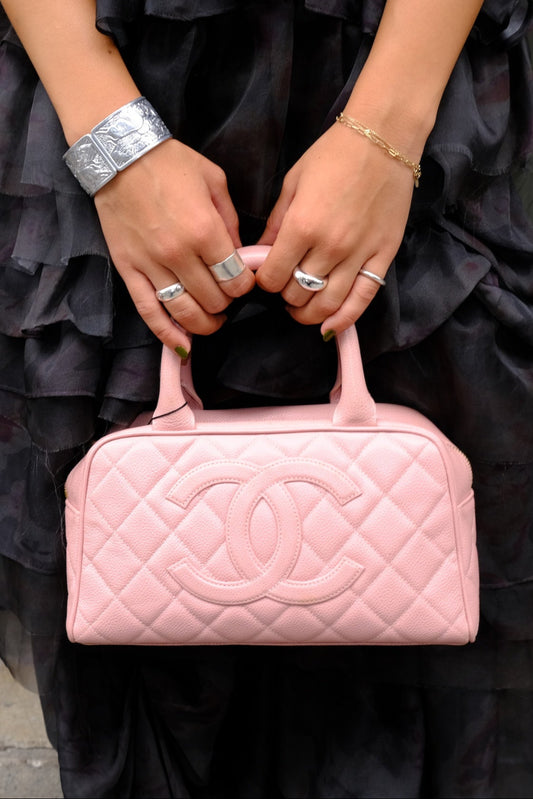 Chanel Pink Quilted Caviar Leather CC Bowler Bag