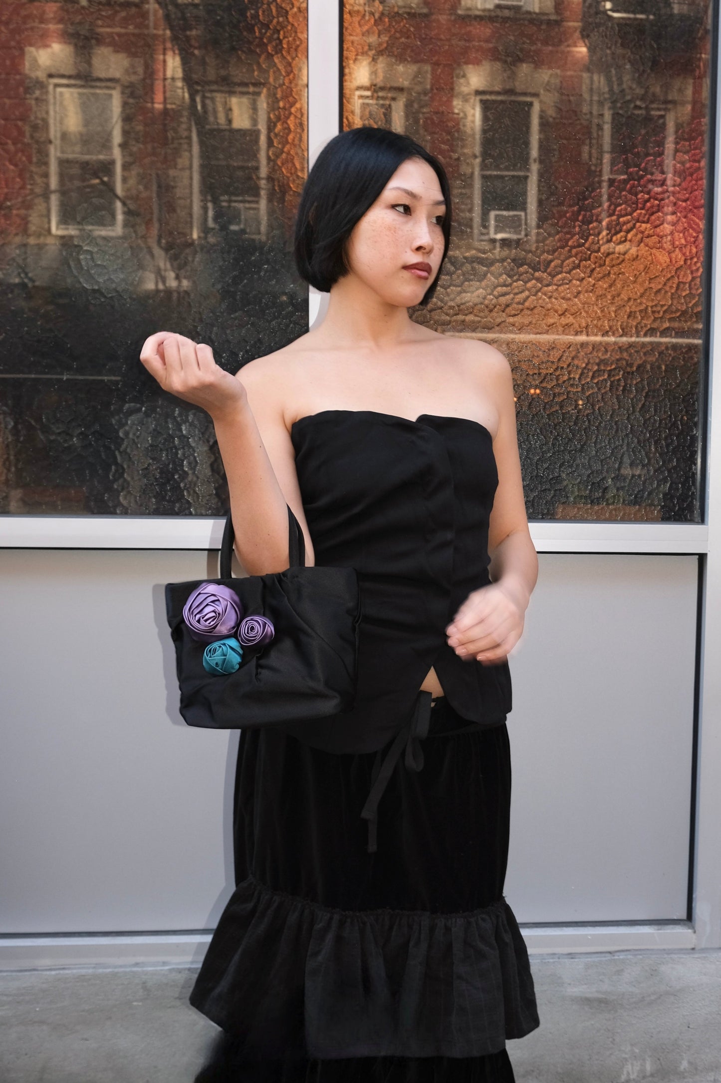 Prada Rose Appliqué Top Handle Bag