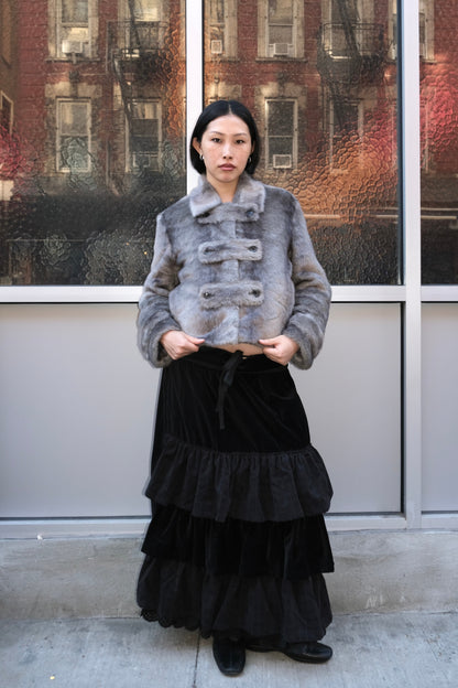 Faux Fur Tab Toggle Jacket in Gray