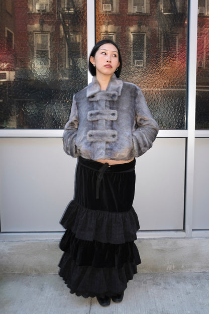 Faux Fur Tab Toggle Jacket in Gray