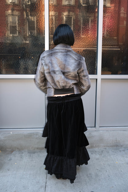 Faux Fur Tab Toggle Jacket in Gray