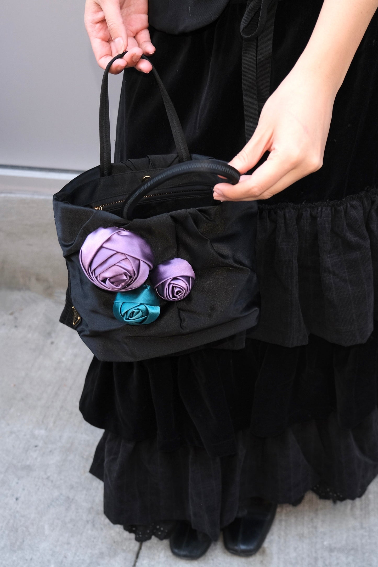Prada Rose Appliqué Top Handle Bag