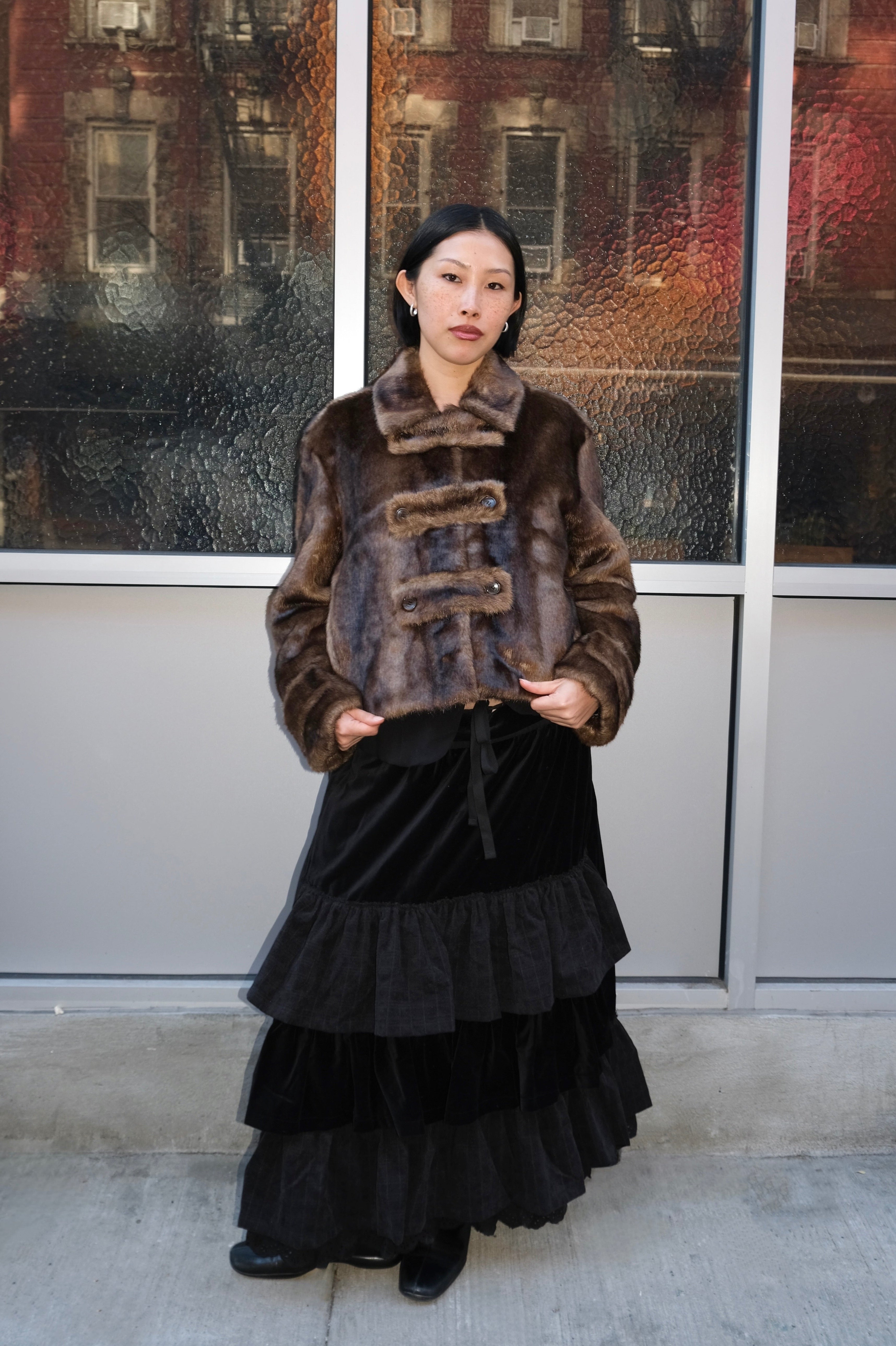 OpenYY Faux Fur Tab Toggle Jacket in Brown- Rent from Hauteline