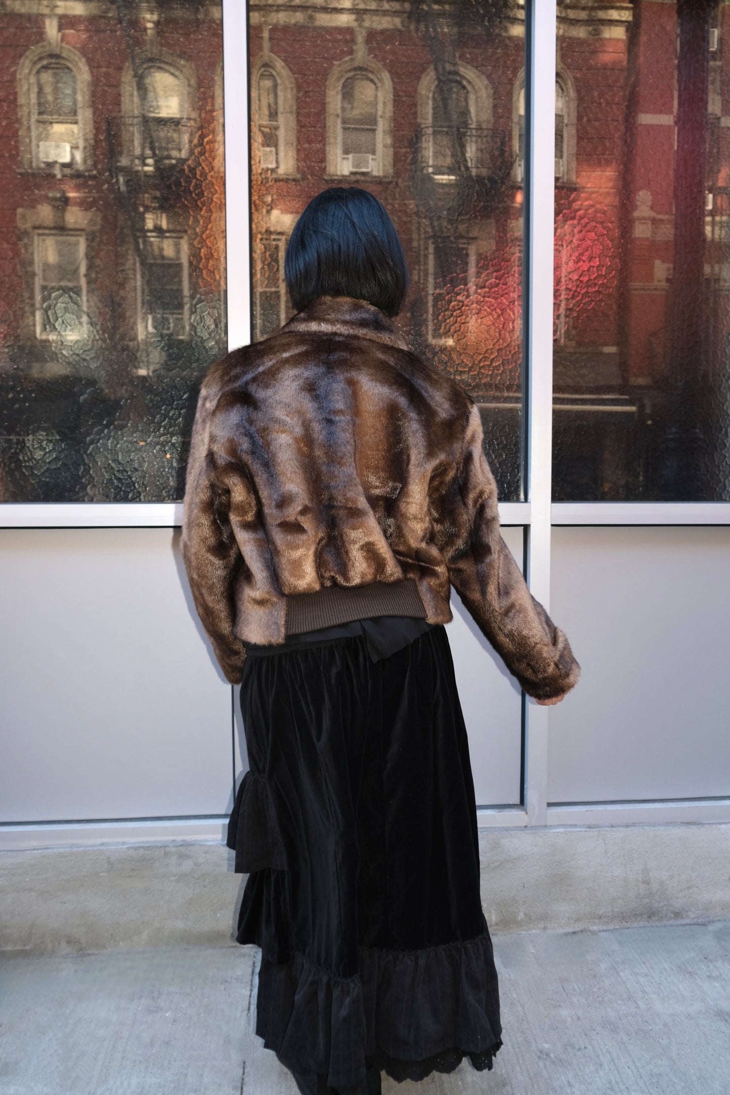 Faux Fur Tab Toggle Jacket in Brown