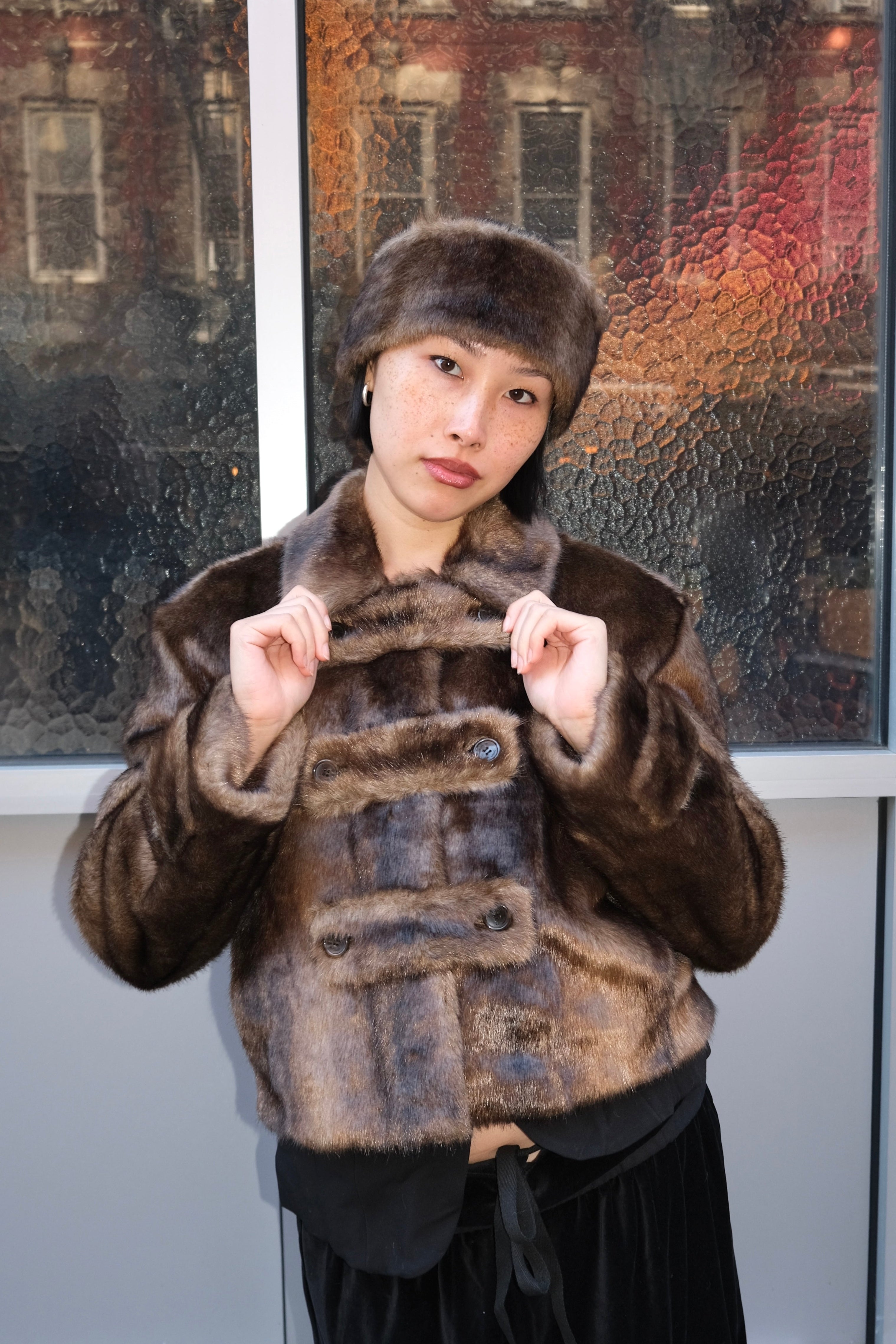 ジャケット・アウター HLT Convertible Faux Fur Tippet Coat OpenYY Faux Fur Tab Toggle Jacket in Brown- Rent from Hauteline