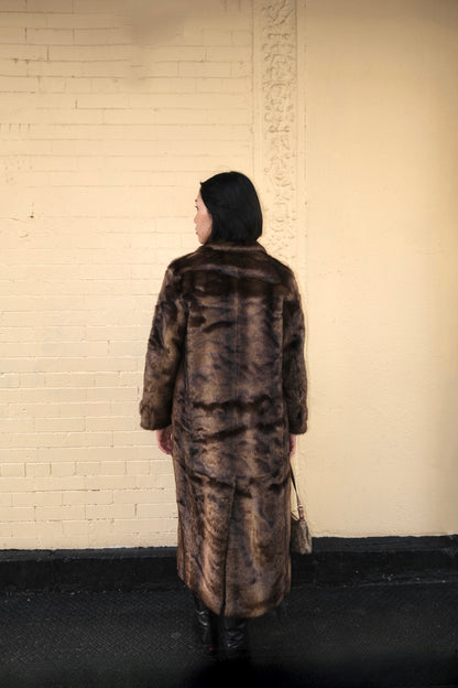 Faux Fur Tab Toggle Coat in Brown