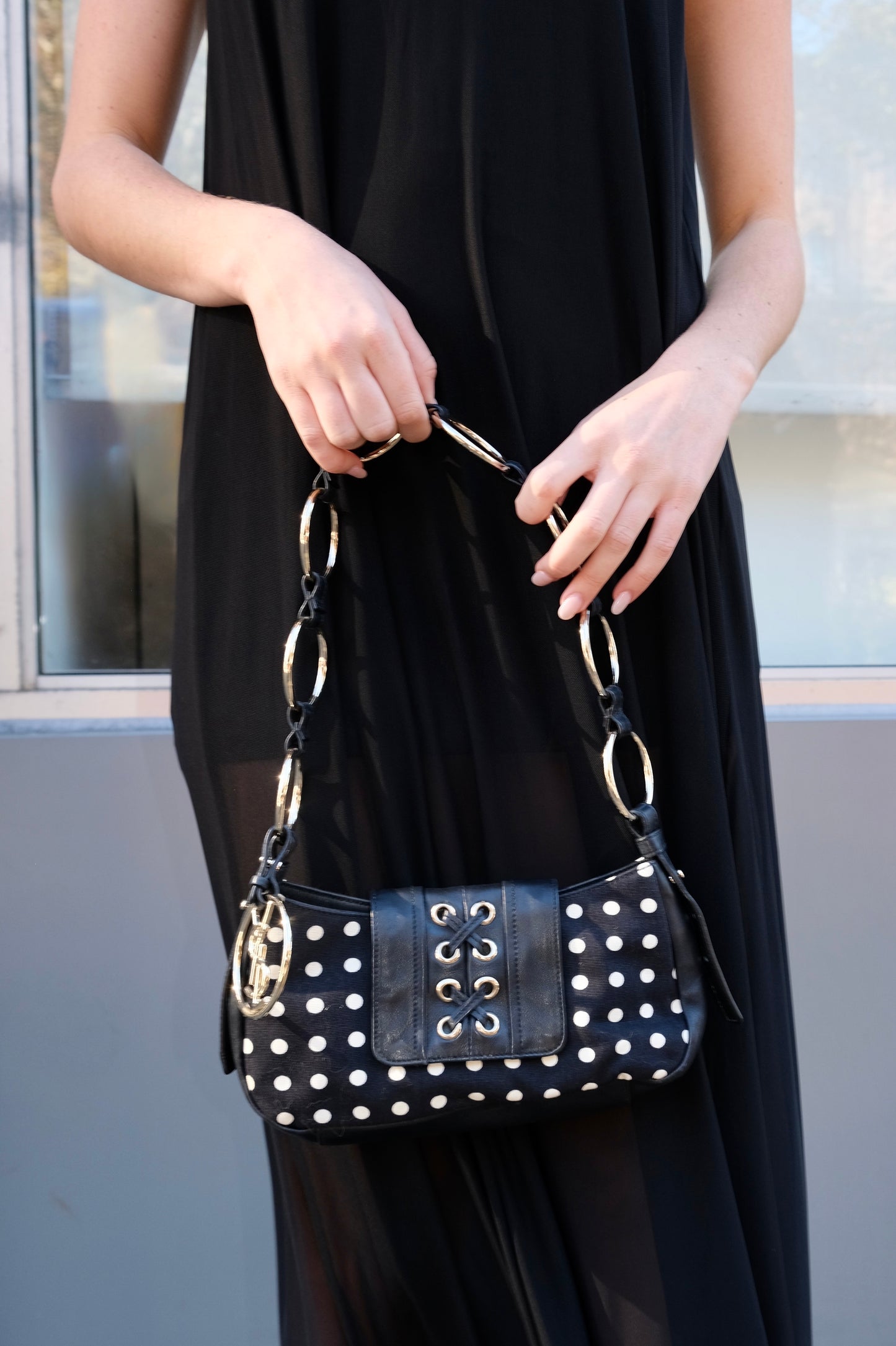 YSL Black Polka Dot Criss Cross Bag
