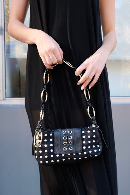 YSL Black Polka Dot Criss Cross Bag