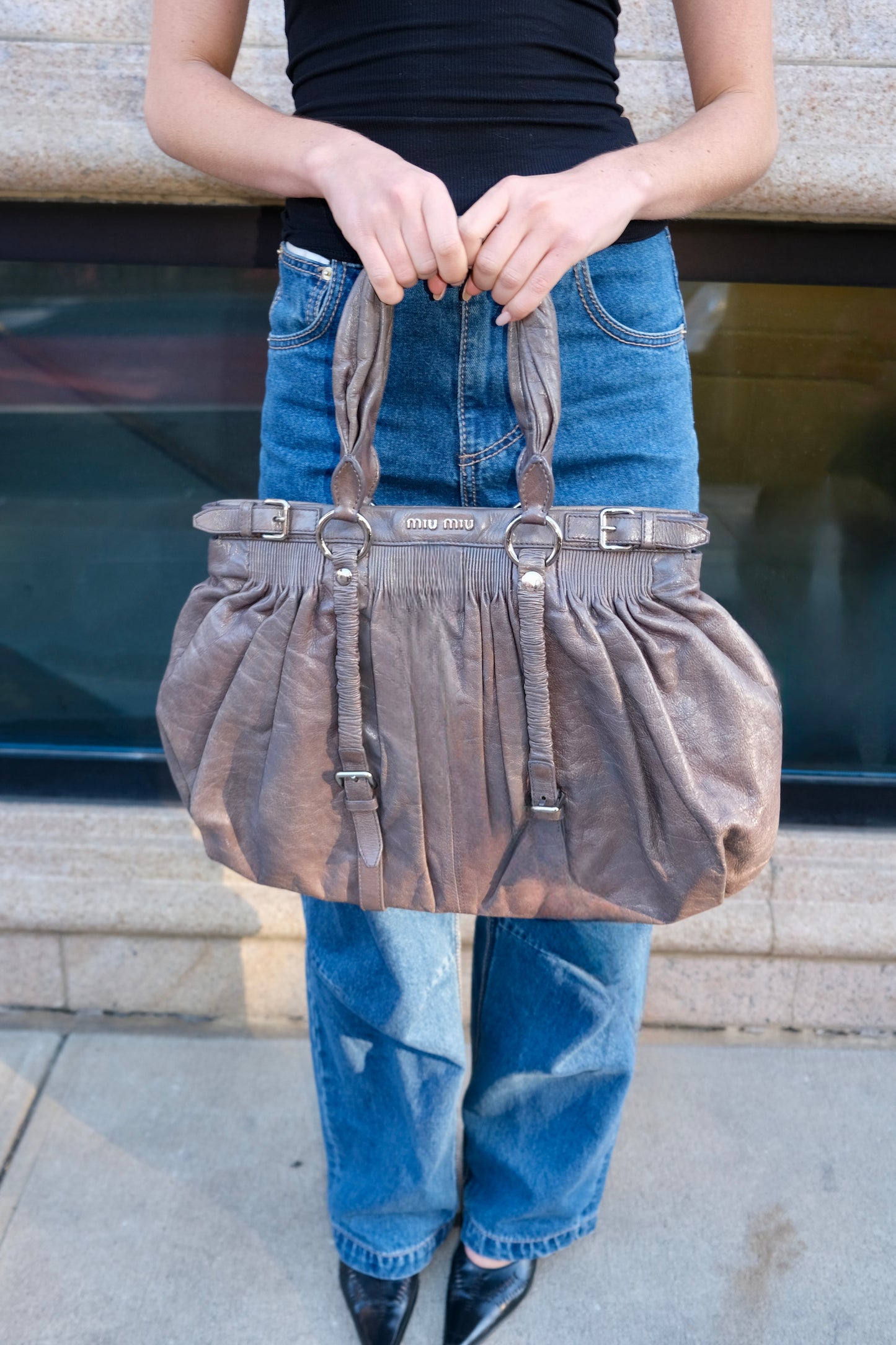 Miu Miu Gray Ruched Bag