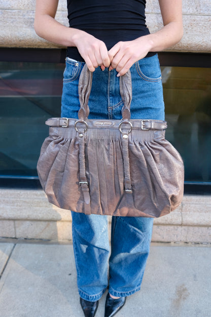 Miu Miu Gray Ruched Bag