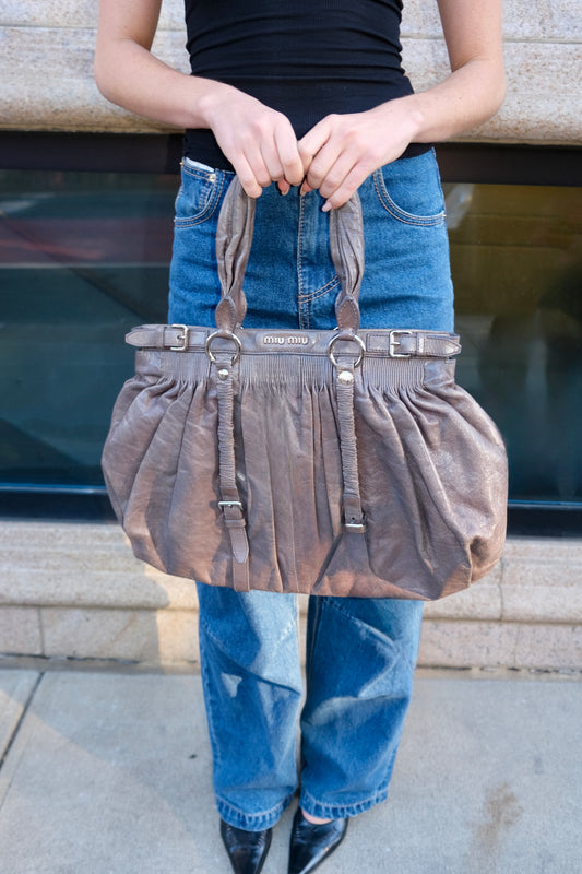 Miu Miu Gray Ruched Bag