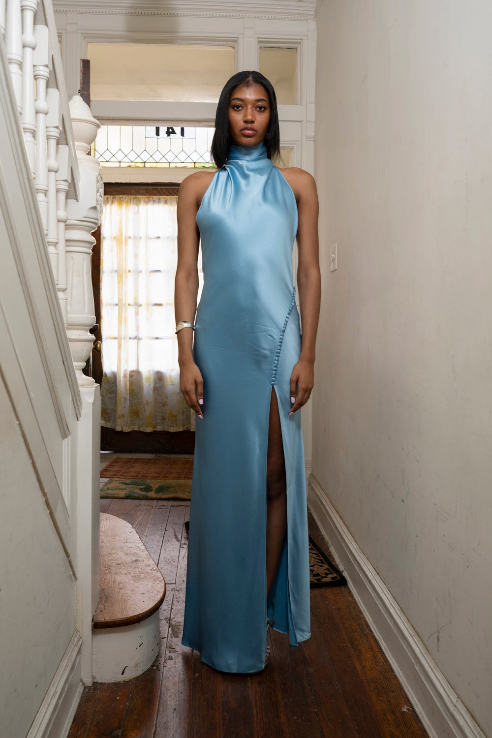 SAU LEE Penelope Backless Satin Gown, Sky Blue / 10