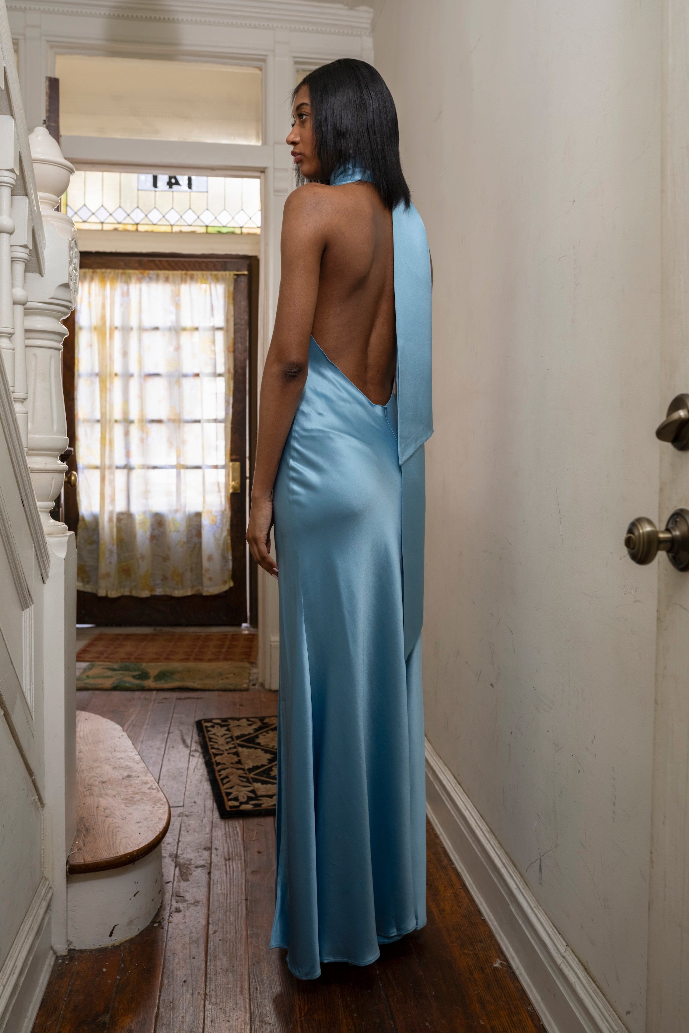 SAU LEE Penelope Backless Satin Gown, Sky Blue / 10