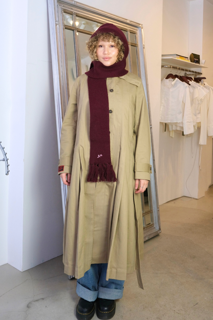 Tassel Hooded Scarf in Burgundy