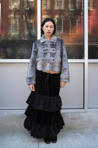 Faux Fur Tab Toggle Jacket in Gray