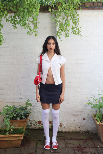 Short Sleeve High Neck Poet Shirt