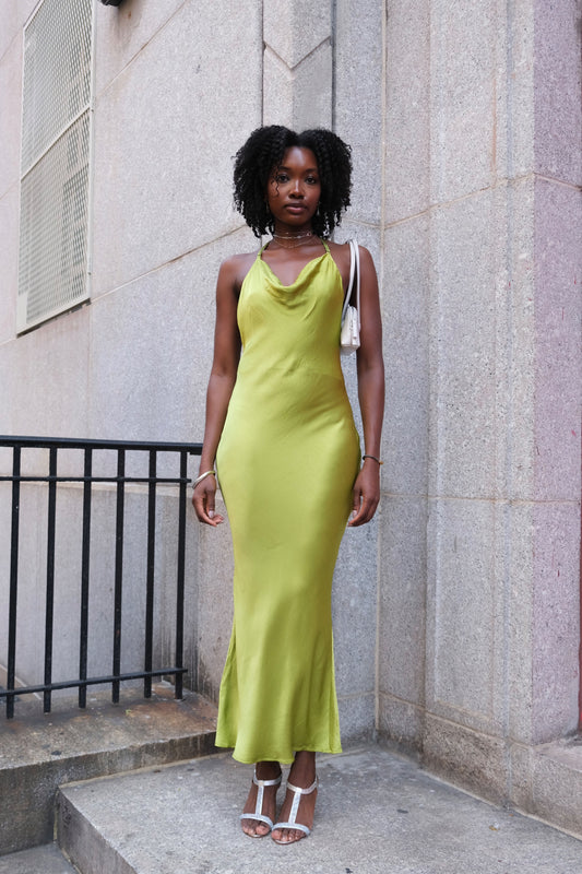 Odessa Halter Dress in Chartreuse