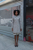 Warp Gingham Canvas Print Midi Coat