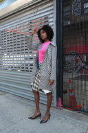 Warp Gingham Canvas Print Midi Coat