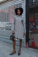 Warp Gingham Canvas Print Midi Coat
