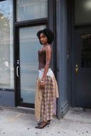 Plaid Patchwork Chiffon Maxi Skirt