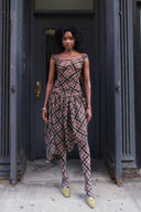 Plaid Puff Dress in Purple Tartan