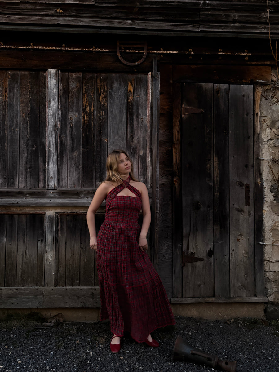 Pia Red Check Midi Dress seen on you