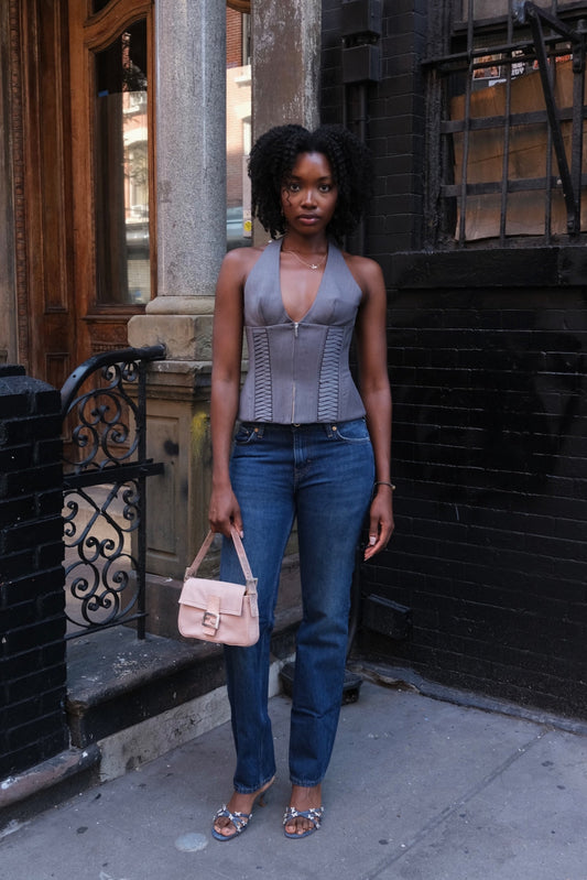Julia Halterneck Corset Top Gray
