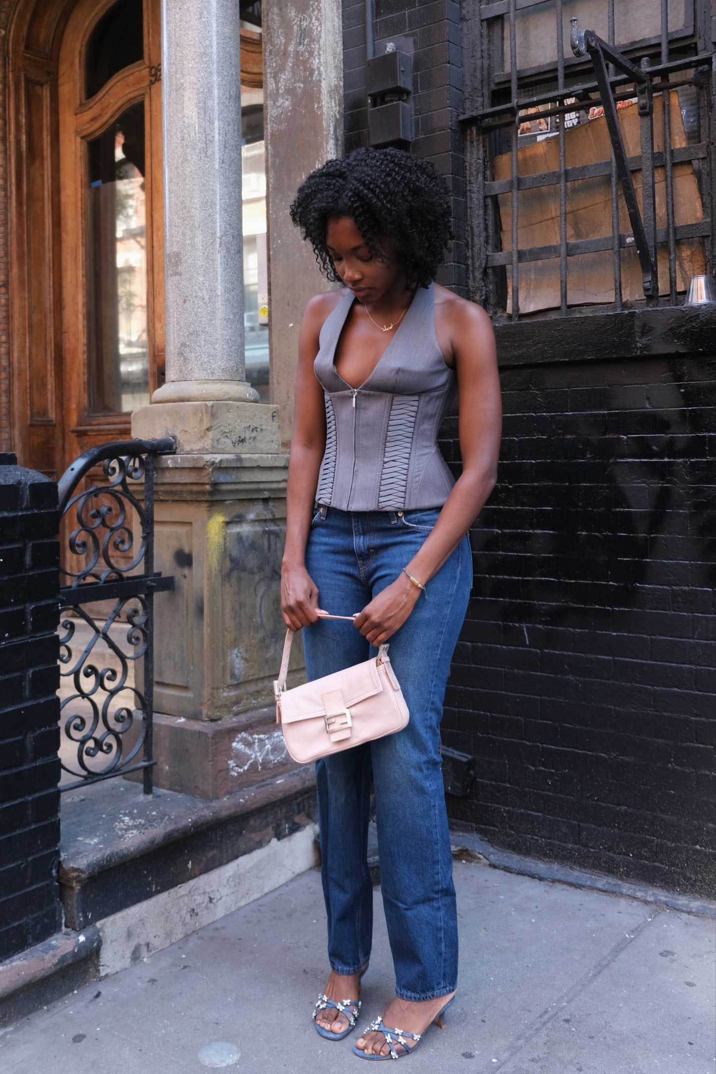 Julia Halterneck Corset Top Gray
