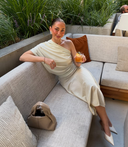 @brokeadultgirl wearing the belle anna spiral skirt and arden top styled for a rooftop brunch