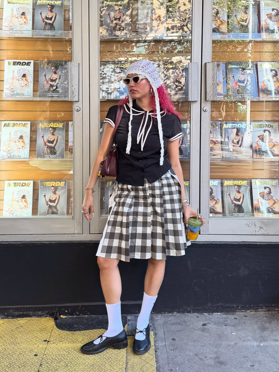 Gingham Polka Lenticular Flip Pleat Midi Skirt seen on you