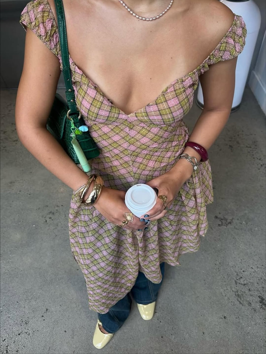 Plaid Puff Dress in Fenlü seen on you