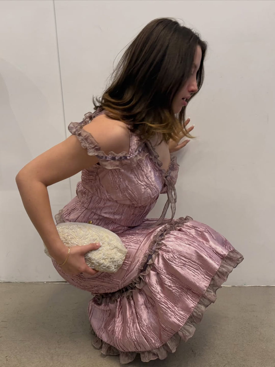 Crushed Satin Ruffle Midi Skirt seen on you